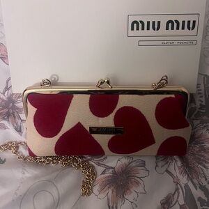 Miu Miu Red Heart Clutch with Gold Chain